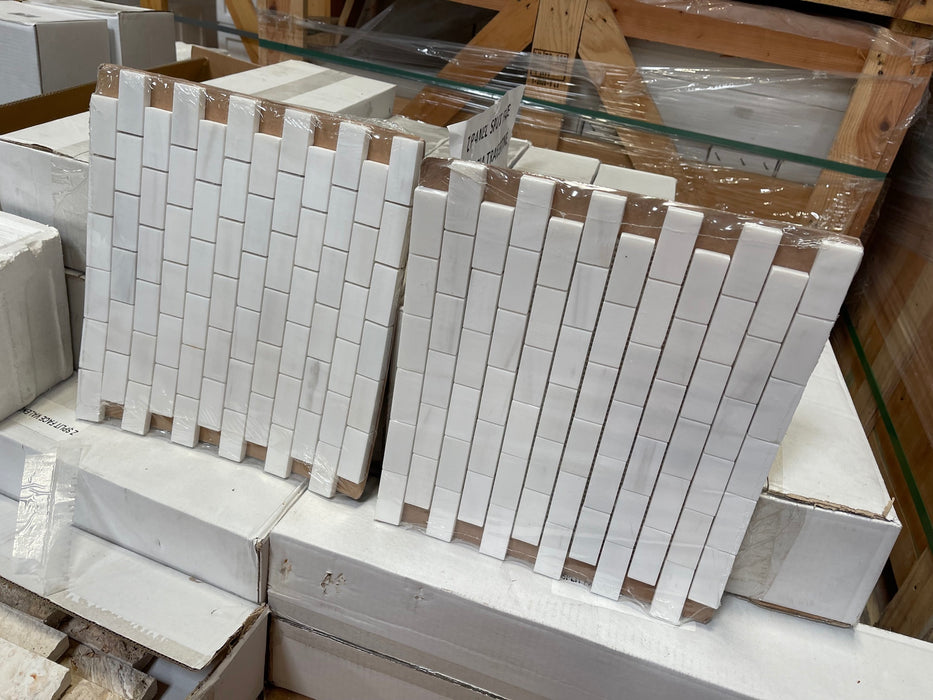 Bianco Dolomite Marble Mosaic - 1" x 2" Brick Polished