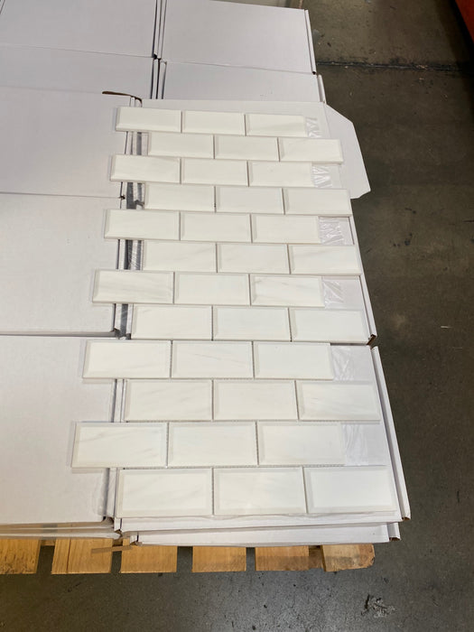 Bianco Dolomite Marble Mosaic - 2" x 4" Beveled Brick Honed