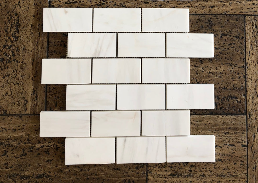 Bianco Dolomite Polished Marble Mosaic - 2" x 4" Brick