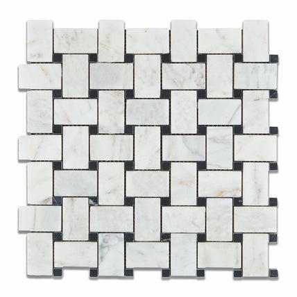 Carrara Venatino Marble Mosaic - Basket Weave with Black Dots Polished