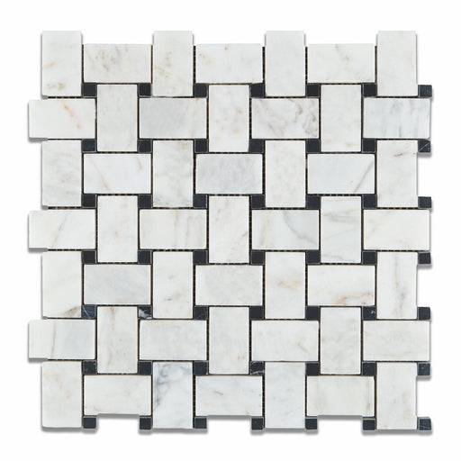 Carrara Venatino Marble Mosaic - Basket Weave with Black Dots Polished