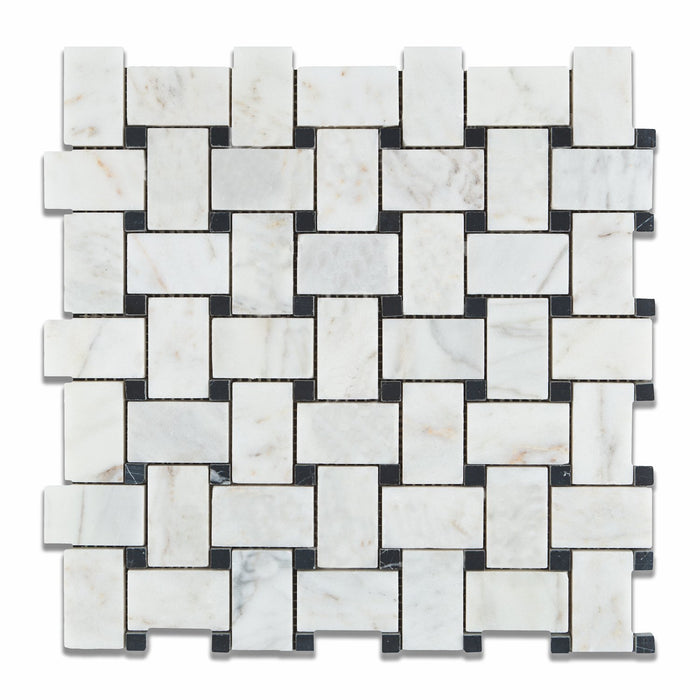Carrara Venatino Marble Mosaic - Basket Weave with Black Dots Polished
