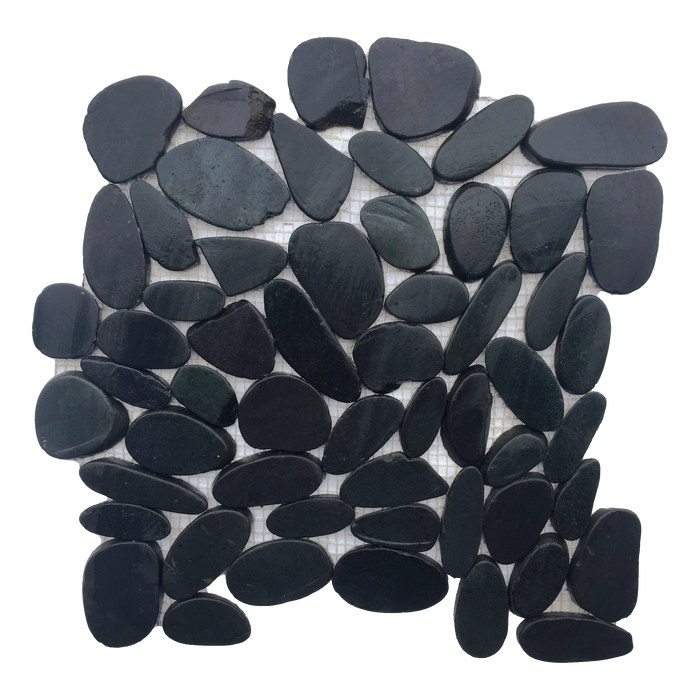 Black Marble Pebble - 12" x 12" Flat Polished
