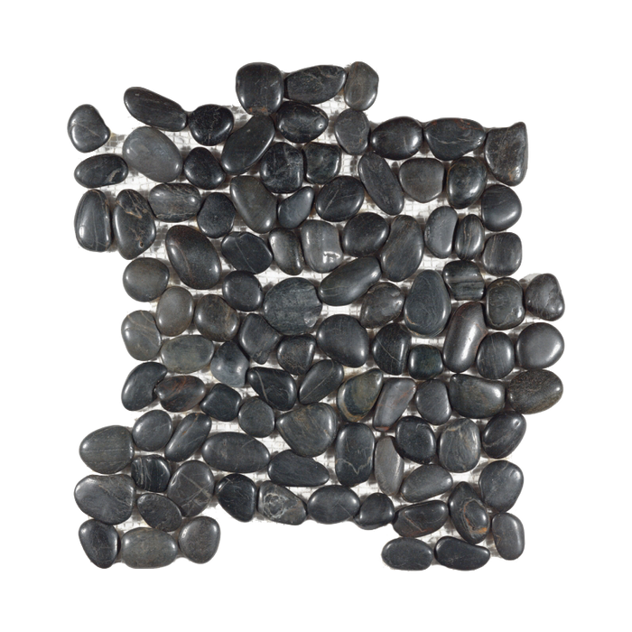 Black Marble Pebble - 12" x 12" Rounded Polished