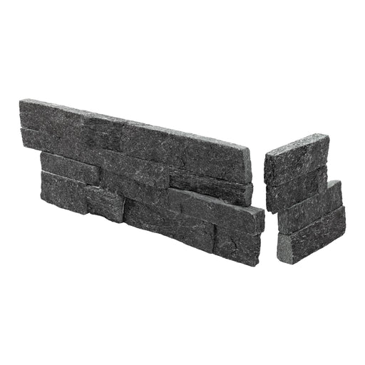 Black  Slate Ledgestone Corner - 6" x 18" x 3/4" - 1 1/8" Natural Cleft Face, Flat Back