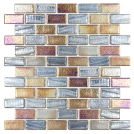 Full Sheet Sample - Illusions Black Deco Staggered Glass Mosaic - 1" x 2" x 4 MM Iridescent