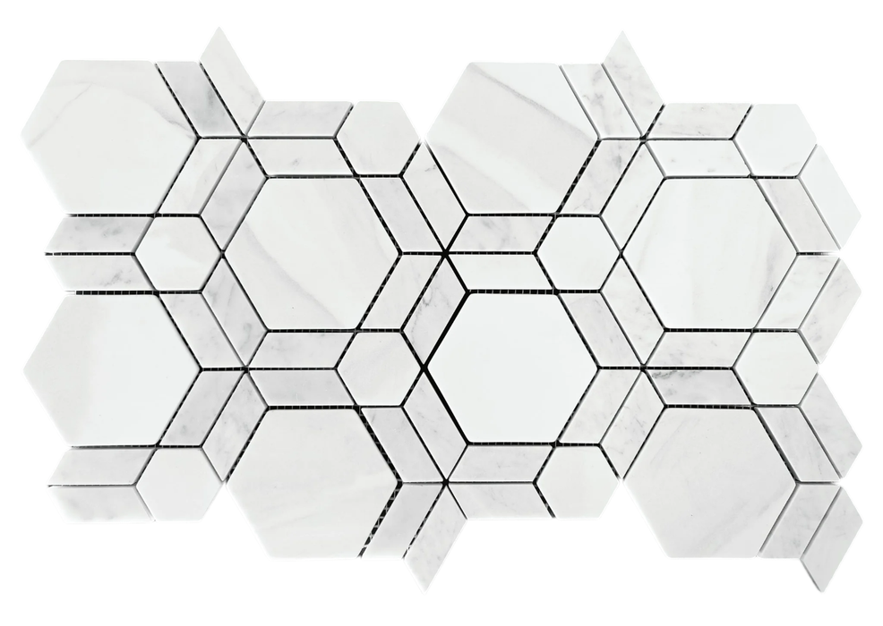 Blizzard White  Recycled Glass Mosaic - Infinity Hexagon