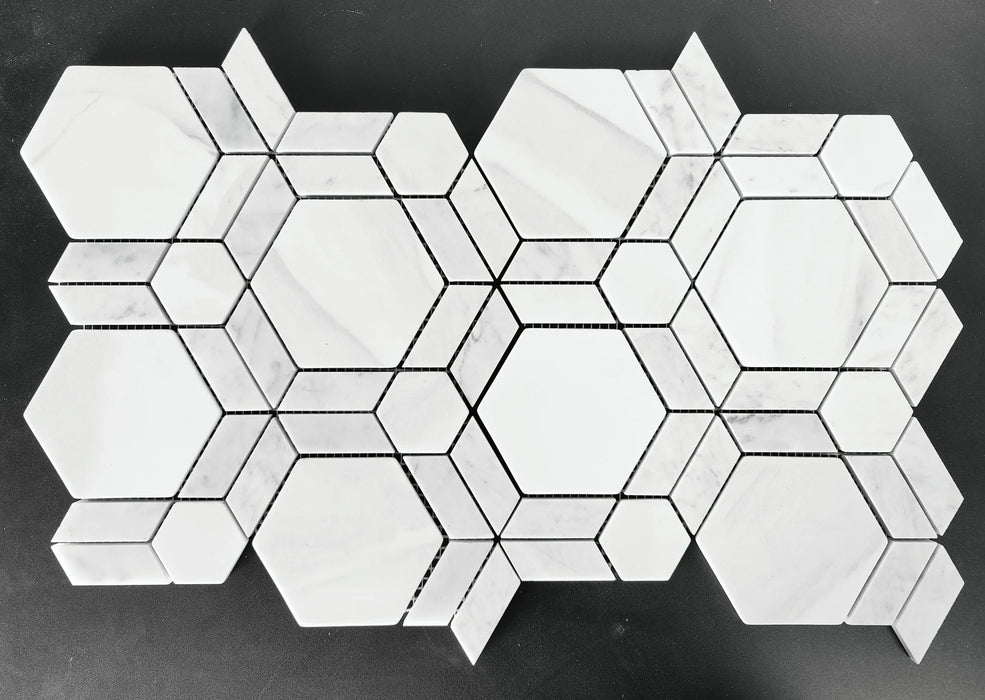 Blizzard White  Recycled Glass Mosaic - Infinity Hexagon 