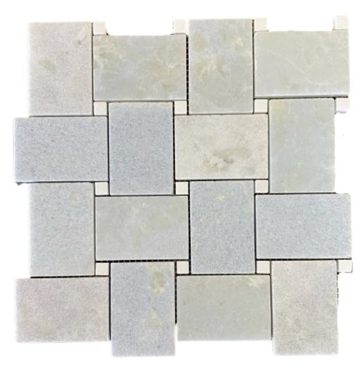 Full Sheet Sample - Blue Celeste Basket Weave Marble Mosaic - 2 1/4" x 3 1/4" x 3/8" Polished