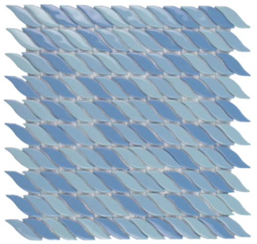 Full Sheet Sample - Aquatica Bowline Blue Atoll Leaf Glass Mosaic - 12" x 12"