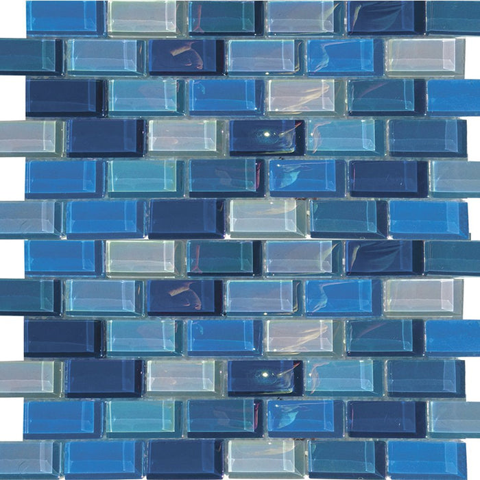 Full Sheet Sample - Aquatica Lux Aqua Blue Bazaar Brick Glass Mosaic - 1" x 2" Gloss Iridescent