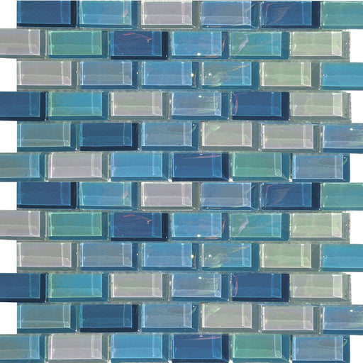 Full Sheet Sample - Aquatica Lux Aqua Blue Magic Brick Glass Mosaic - 1" x 2" x 8 MM Gloss Iridescent