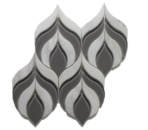 Oriental White & Clear Grey  Polished Marble & Glass Mosaic - Botanica