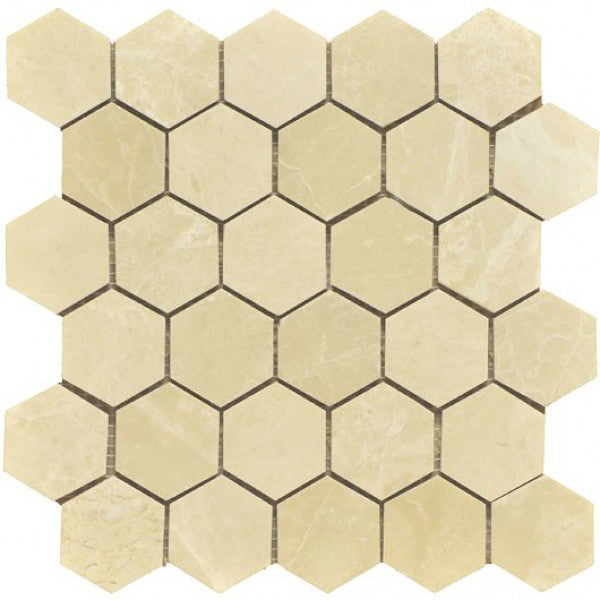 White Pearl Marble Mosaic - 2" Hexagon Polished