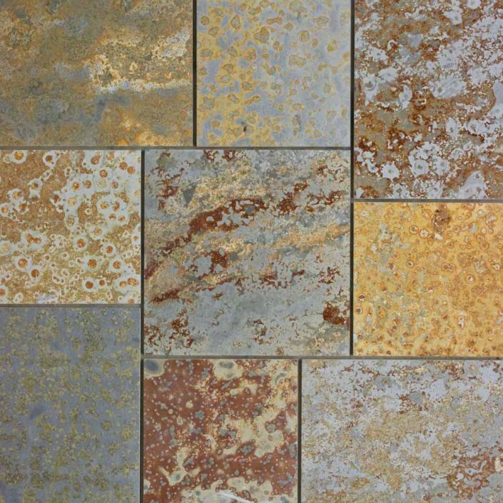 Full Tile Sample - Brazilian Multicolor Slate Tile - 16" x 16" x 3/8" Natural Cleft Face, Gauged Back