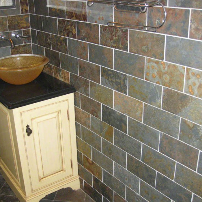 Brazilian Multicolor Slate Natural Cleft Face, Gauged Back Tile - 16" x 16" x 3/8"