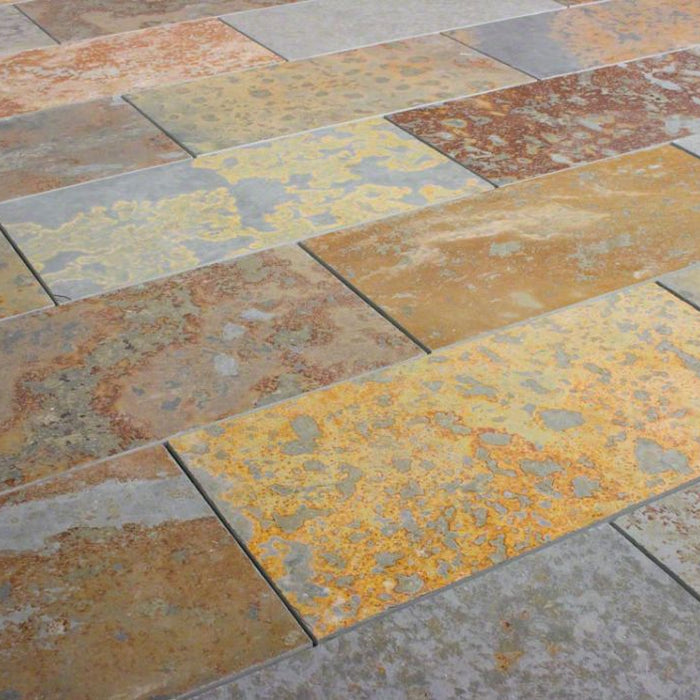 Brazilian Multicolor Slate Natural Cleft Face, Gauged Back Tile - 4" x 12" x 3/8"