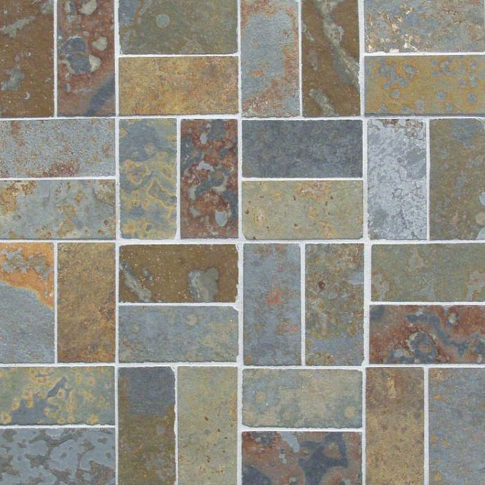 Brazilian Multicolor Slate Natural Cleft Face, Gauged Back Tile - 8" x 16" x 3/8"