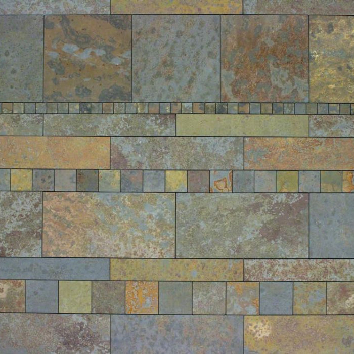Brazilian Multicolor Slate Natural Cleft Face, Gauged Back Tile - 6" x 12" x 3/8"