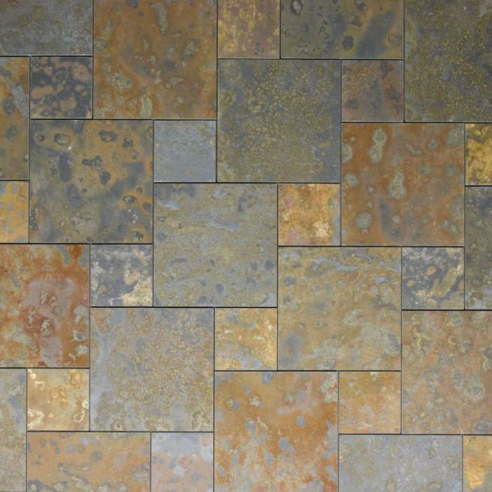 Brazilian Multicolor Slate Natural Cleft Face, Gauged Back Tile - 6" x 6" x 3/8"