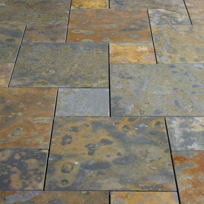 Brazilian Multicolor Slate Natural Cleft Face, Gauged Back Tile - 8" x 8" x 3/8"