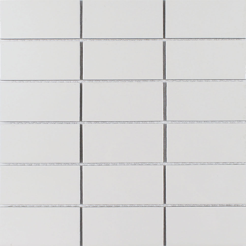 Full Sheet Sample - Gallery Bright White Stacked Porcelain Mosaic - 2" x 4" Glossy