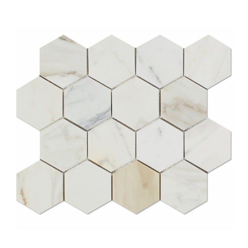 Calacatta Gold Marble Mosaic - 3" Hexagon Polished