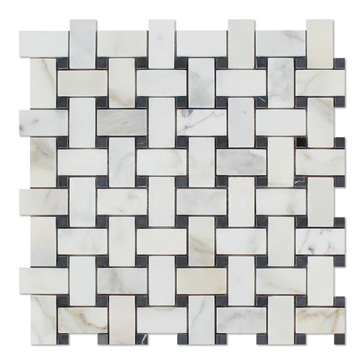 Calacatta Gold Marble Mosaic - Basket Weave with Black Dots Polished