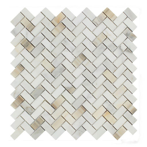 Calacatta Gold Marble Mosaic - 5/8" x 1 1/4" Mini Herringbone Polished
