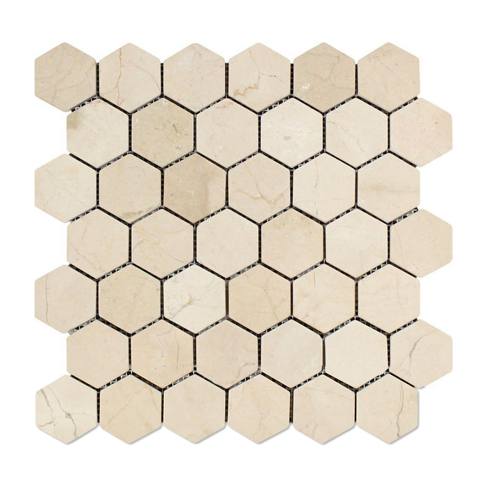 Crema Marfil Marble Mosaic - 2" Hexagon Tumbled