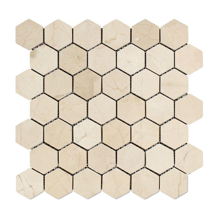 Crema Marfil Marble Mosaic - 2" Hexagon Tumbled
