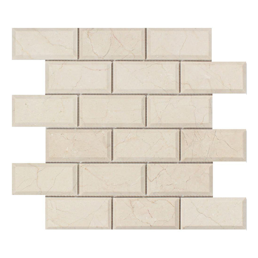 Crema Marfil Marble Mosaic - 2" x 4" Beveled Brick Polished