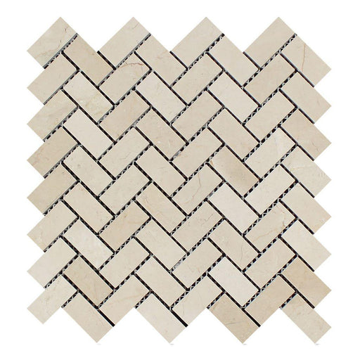 Crema Marfil Marble Mosaic - 1" x 2" Herringbone Polished