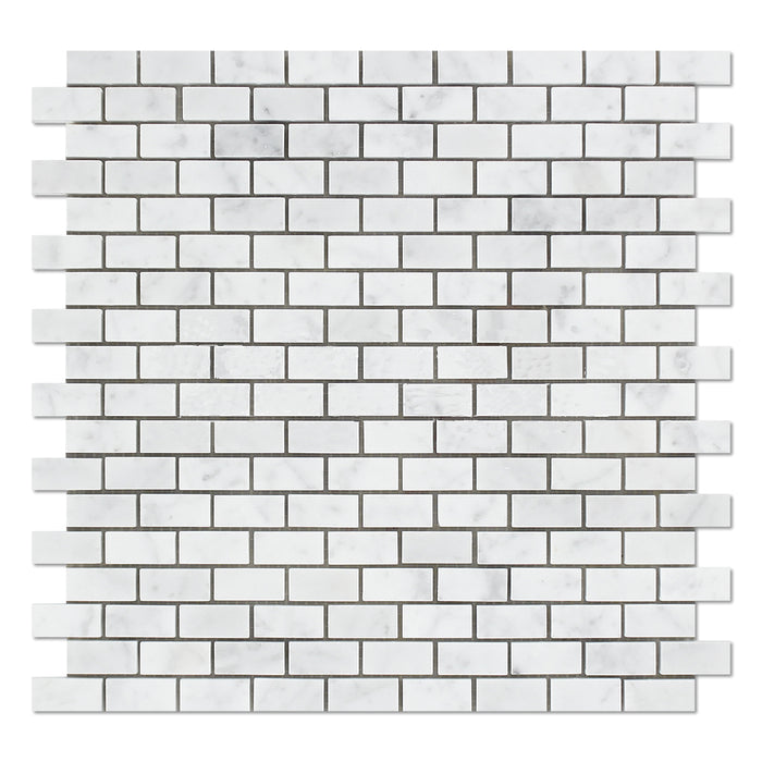 White Carrara Marble Mosaic - 5/8" x 1 1/4" Baby Brick Polished