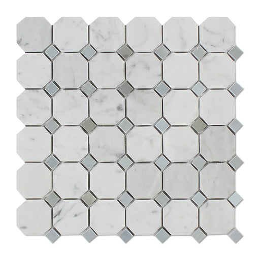 White Carrara Marble Mosaic - Octagon with Gray Dots Polished