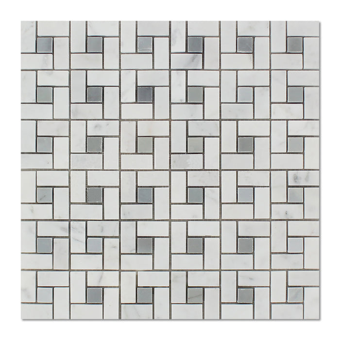 White Carrara Marble Mosaic - 5/8" x 1 1/4" Pinwheel with Gray Dots Polished