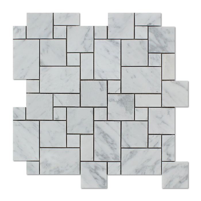 White Carrara Marble Mosaic - Mini Versailles Pattern Polished