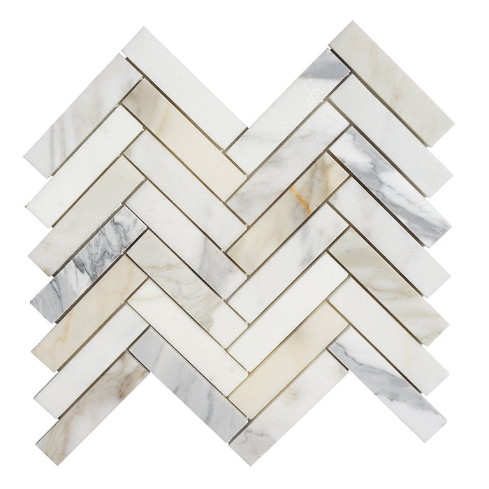 Calacatta Gold Marble Mosaic - 1" x 4" Herringbone