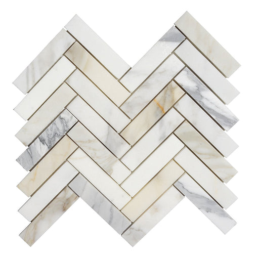 Calacatta Gold Marble Mosaic - 1" x 4" Herringbone