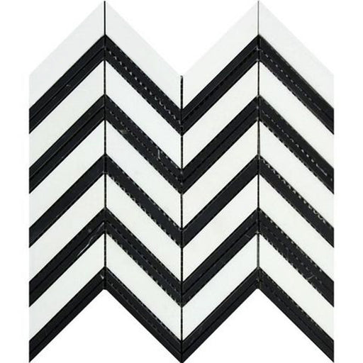 Calacatta Gold Marble Mosaic - Large Chevron with Black Polished