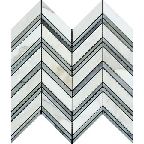 Calacatta Gold Marble Mosaic - Large Chevron with Gray Polished
