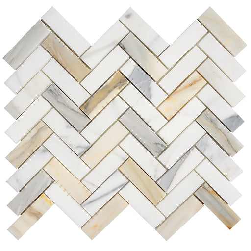 Calacatta Gold Marble Mosaic - 1" x 3" Herringbone Polished