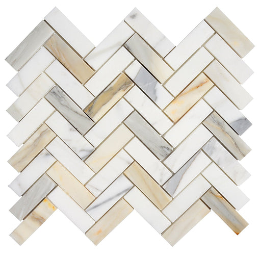 Calacatta Gold Marble Mosaic - 1" x 3" Herringbone Polished