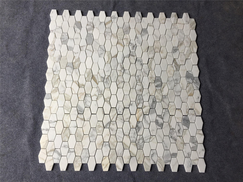 2" x 3" Elongated Hexagon Calacatta Gold Marble Mosaic