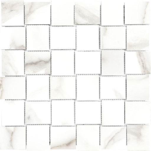 Full Sheet Sample - Mayfair Calacatta Oro Basket Weave Porcelain Mosaic - 2" x 2" Matte