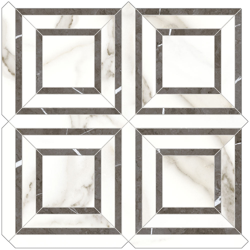 Full Sheet Sample - Mayfair Calacatta Oro Piazza Porcelain Mosaic - 11.75" x 11.75" Polished