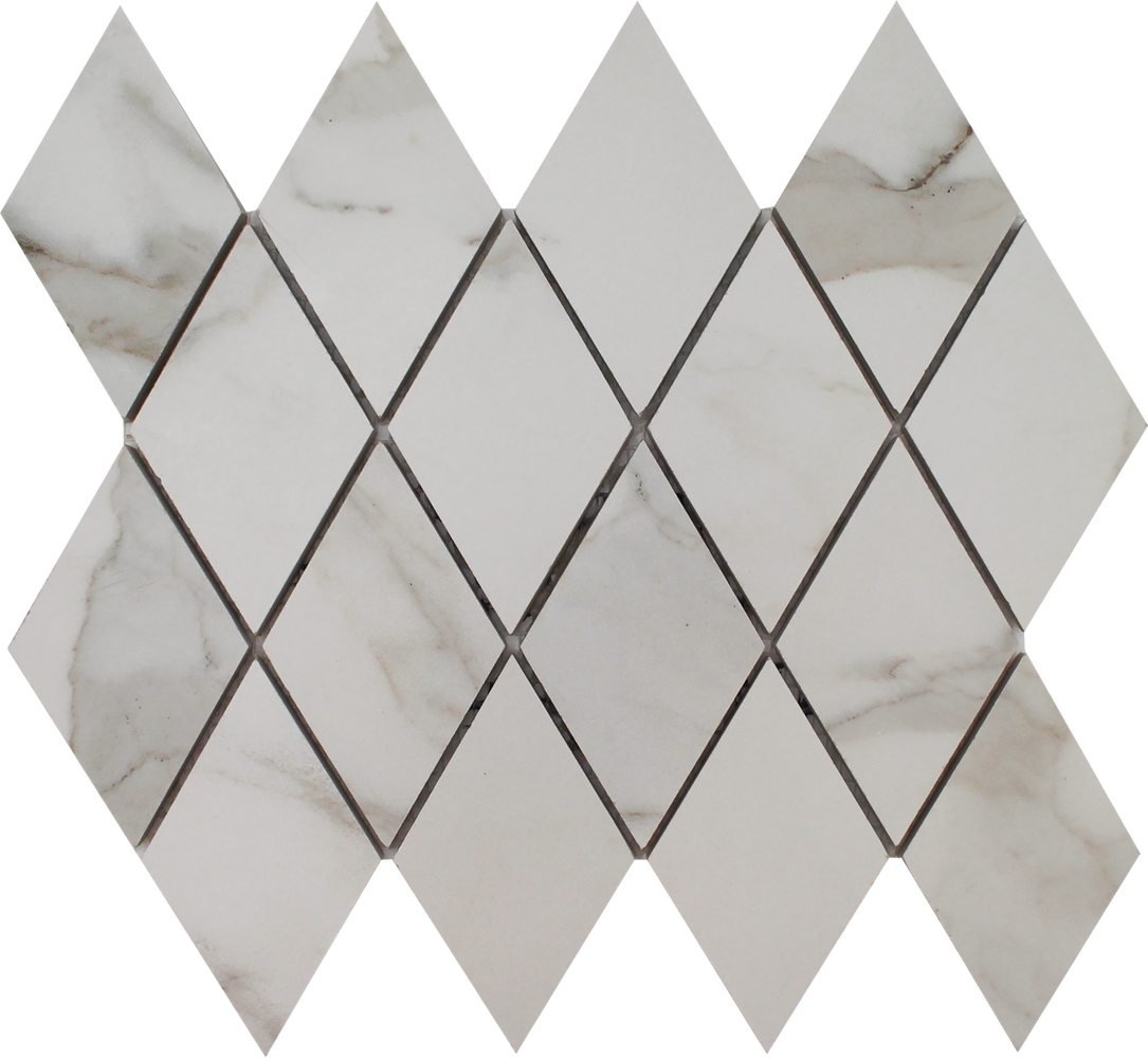 Full Sheet Sample - Cashmere Calacatta Rhomboid Porcelain Mosaic - 9" x 10.5" Satin