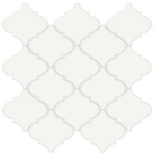 Full Sheet Sample - Soho Canvas White Arabesque Ceramic Mosaic - 12" x 13.25" Glossy