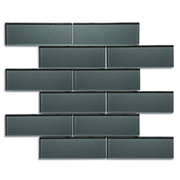 Carbon Black  Glass Mosaic - 2" x 6" Brick