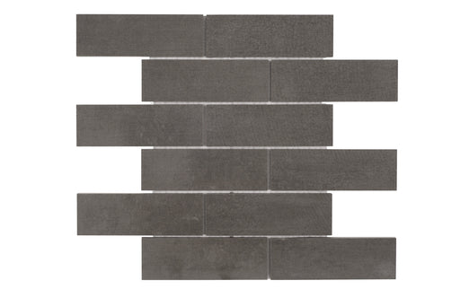 Full Sheet Sample - Fusion Fabric Carbon Staggered Porcelain Mosaic - 2" x 6" x 8 MM Matte
